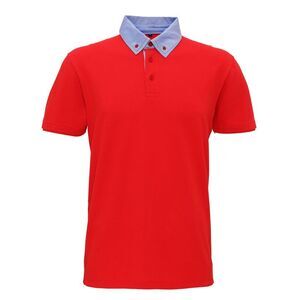 Asquith & Fox Mens Chambray Button Down Collar Polo / Red/Denim